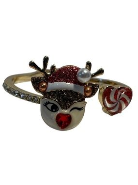 Betsey Johnson “Jingle Bell Bling" Reindeer Hinge Bangle Bracelet - NWT **